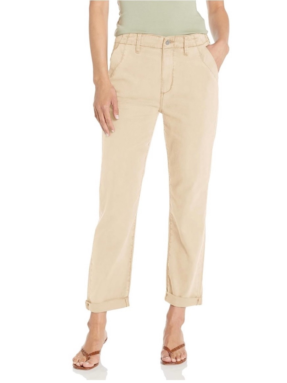 Paige women’s Drew Strait leg soft relaxed fit pants in Quartz Sand, size 30